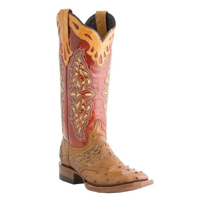 Pluss Størrelse Dame Retro Floral Brodert Mid Calf Cowboy Støvler