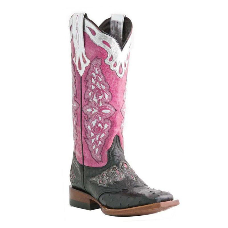 Pluss Størrelse Dame Retro Floral Brodert Mid Calf Cowboy Støvler