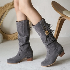 Pluss Størrelse Dame Semsket Dusk Chunky Heel Mid Calf Støvler