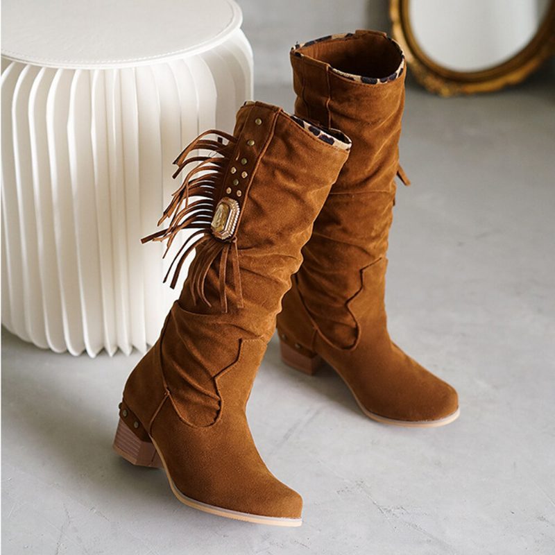 Pluss Størrelse Dame Semsket Dusk Chunky Heel Mid Calf Støvler