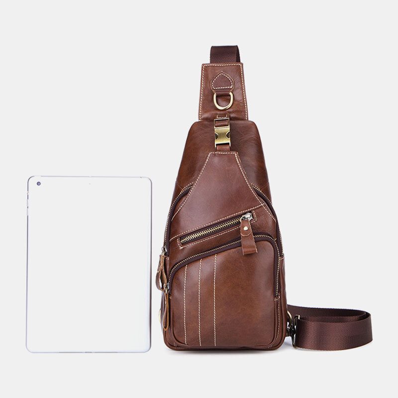 Herre Ekte Skinn Retro Business Casual Ensfarget Skinn Skulderveske Crossbody Vesker Brystveske