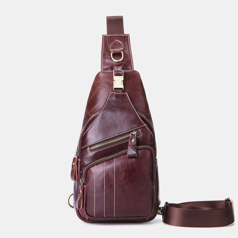 Herre Ekte Skinn Retro Business Casual Ensfarget Skinn Skulderveske Crossbody Vesker Brystveske