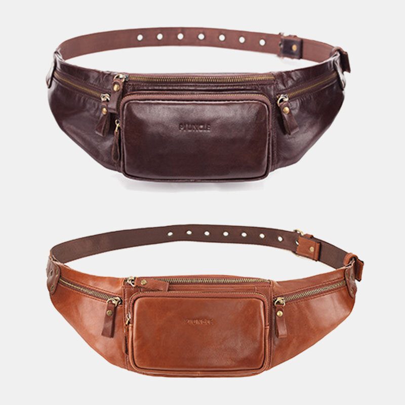 Herre Ekte Skinn Retro Sport Utendørs Multi-bære Brystveske Slyngeveske Crossbody Vesker Midjeveske