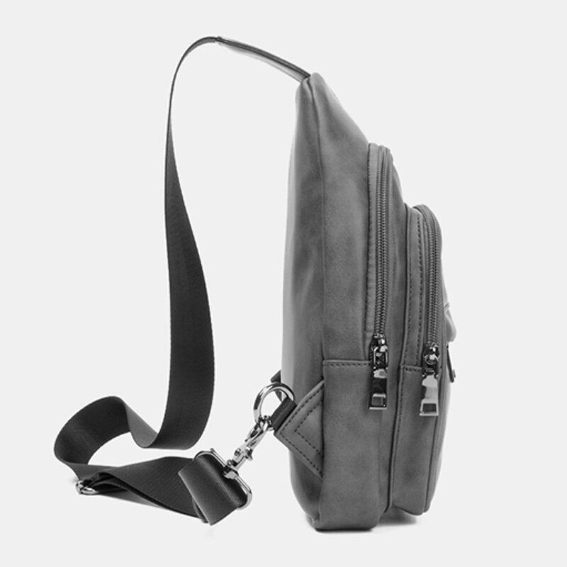 Herre Ensfarget Hodetelefon Hulldesign Flerlommet Brystveske Uformelt Utendørs Pu Mykt Skinn Slitasjebestandig Crossbody-vesker Skulderveske