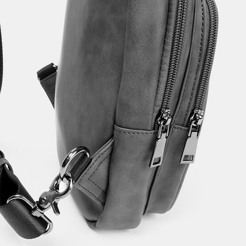 Herre Ensfarget Hodetelefon Hulldesign Flerlommet Brystveske Uformelt Utendørs Pu Mykt Skinn Slitasjebestandig Crossbody-vesker Skulderveske