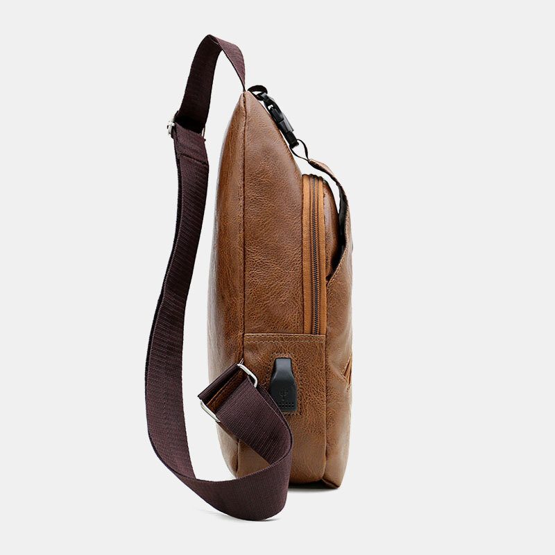 Herre Kunstskinn Usb-ladehodetelefon Reise Retro Business Brystveske Crossbody-veske