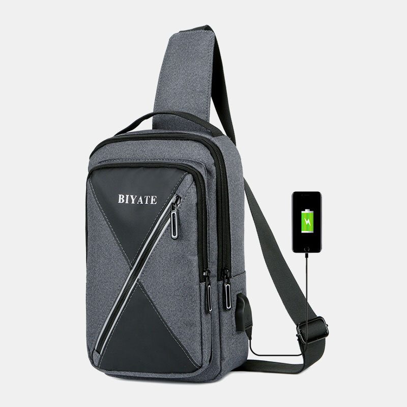 Herre Usb-lading Brystveske Med Flere Lommer Oxford Sklisikker Slitebestandig Vanntett Casual Skulderveske Crossbody-vesker