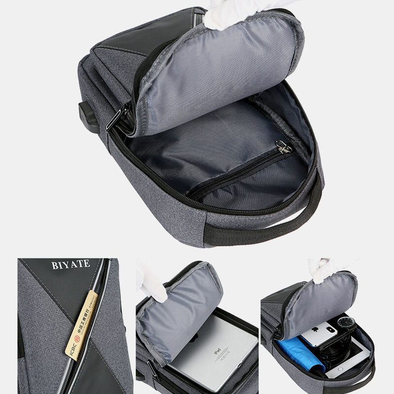 Herre Usb-lading Brystveske Med Flere Lommer Oxford Sklisikker Slitebestandig Vanntett Casual Skulderveske Crossbody-vesker