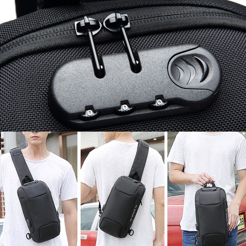 Menn Anti-tyveri Usb Lading Flerlags Vanntett Crossbody Vesker Bryst Vesker Sling Bag