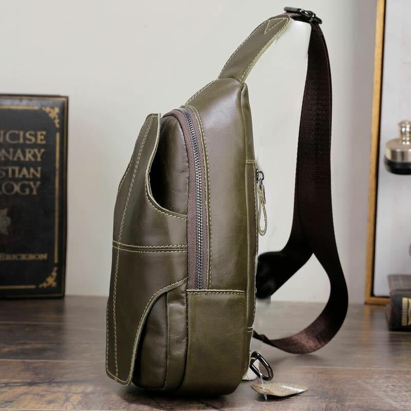 Menn Ekte Skinn Anti-tyveri Retro Casual Business Crossbody Vesker Bryst Vesker Sling Bag