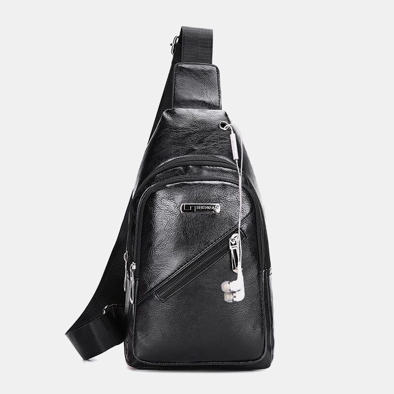 Menn Øretelefon Hull Business Multi-pocket Crossbody Vesker Bryst Vesker Sling Bag