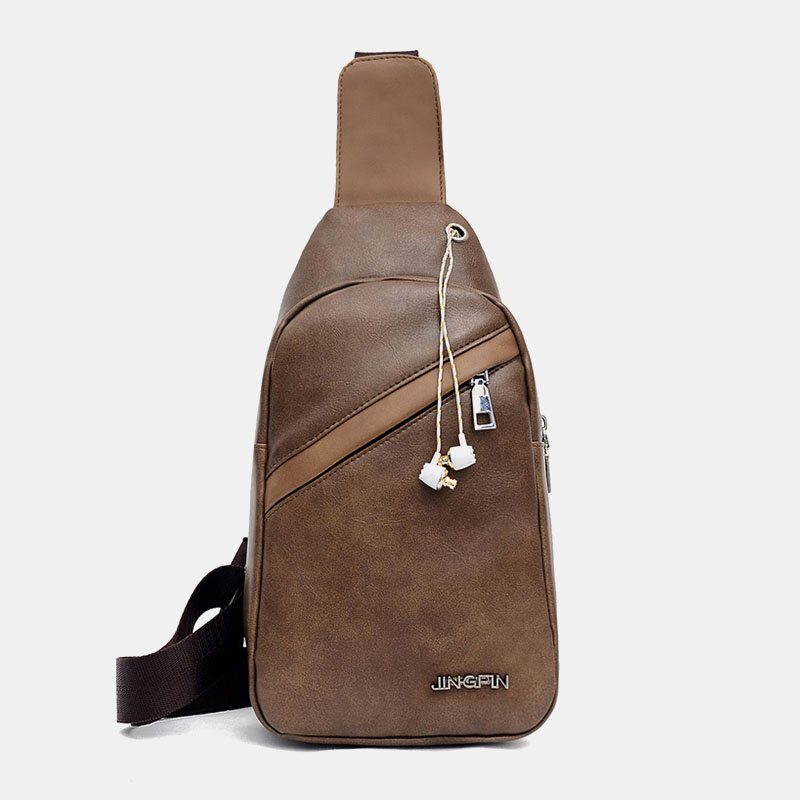 Menn Øretelefonhull Med Stor Kapasitet Business Multi-lomme Crossbody Vesker Brystveske Sling Bag