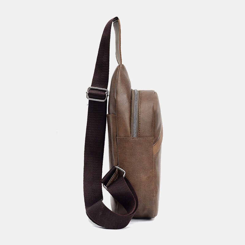 Menn Øretelefonhull Med Stor Kapasitet Business Multi-lomme Crossbody Vesker Brystveske Sling Bag