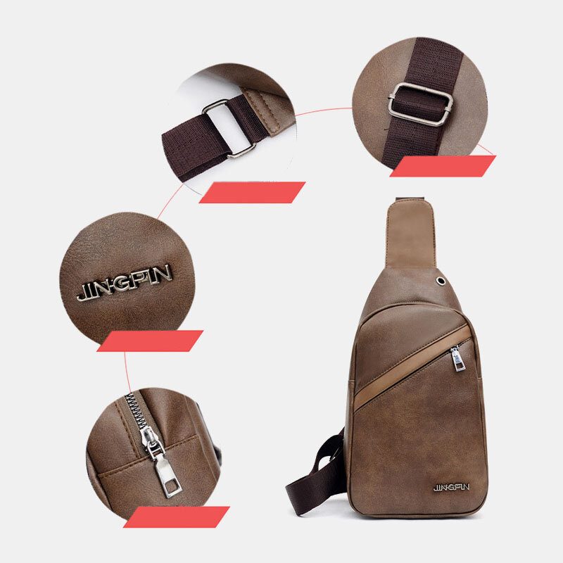 Menn Øretelefonhull Med Stor Kapasitet Business Multi-lomme Crossbody Vesker Brystveske Sling Bag