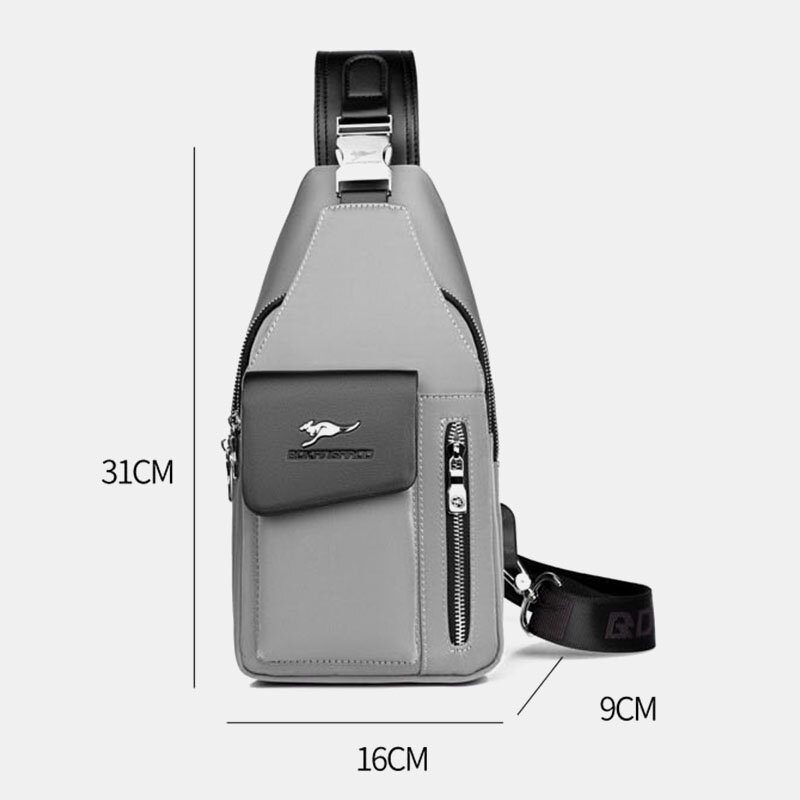 Menn Oxford Usb Lading Hodetelefon Hull Design Brystveske Multifunksjon Multilomme Vanntett Crossbody Skulderveske