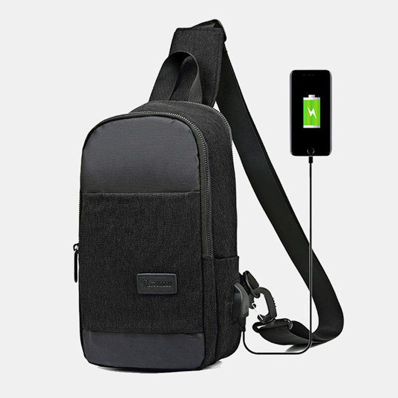 Menn Oxford Vanntett Usb Ladebrystveske Med Stor Kapasitet Messenger Crossbody Bag