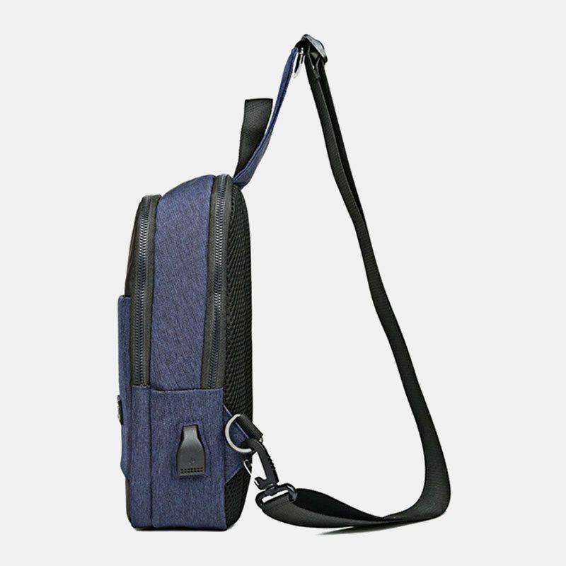 Menn Oxford Vanntett Usb Ladebrystveske Med Stor Kapasitet Messenger Crossbody Bag