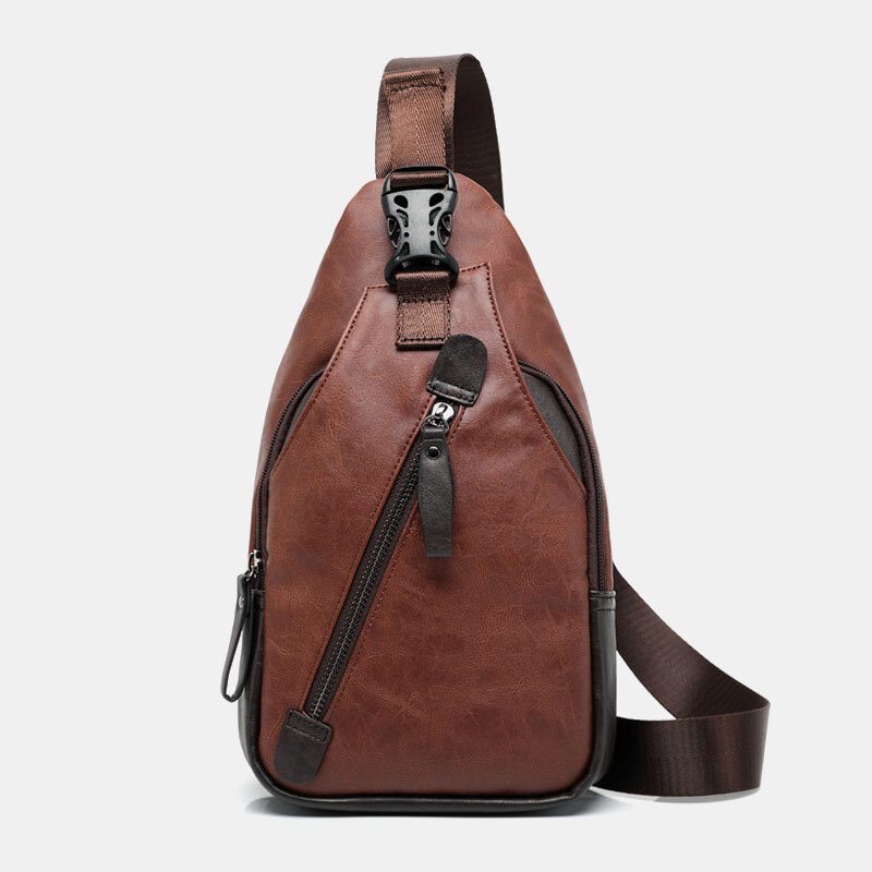 Menn Pu-skinn Vanntett Flerlommet Tilfeldig Crossbody-veske Brystveske Sling Bag