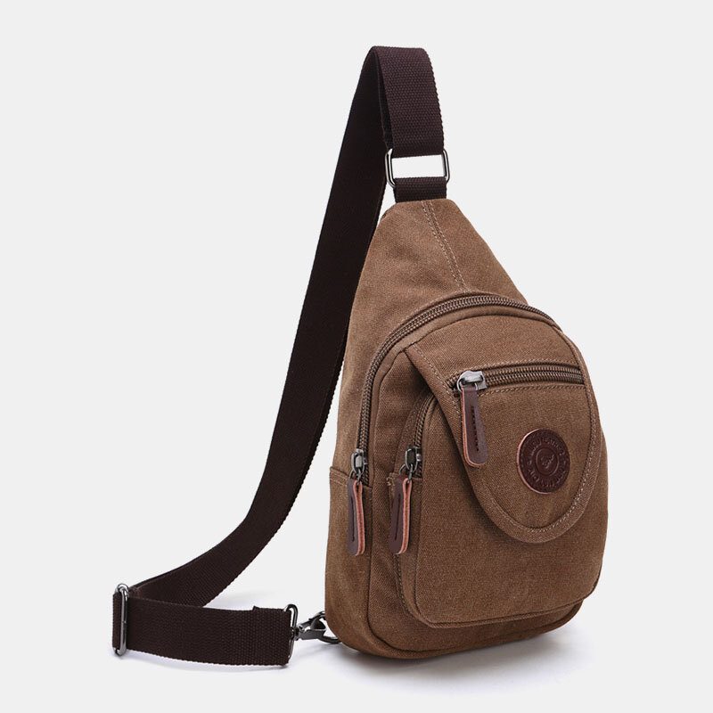 Menn Retro Canvas Brystveske Med Høy Kapasitet Fritidsklær Motstandsdyktig Vanntett Crossbody Vesker Skulderveske