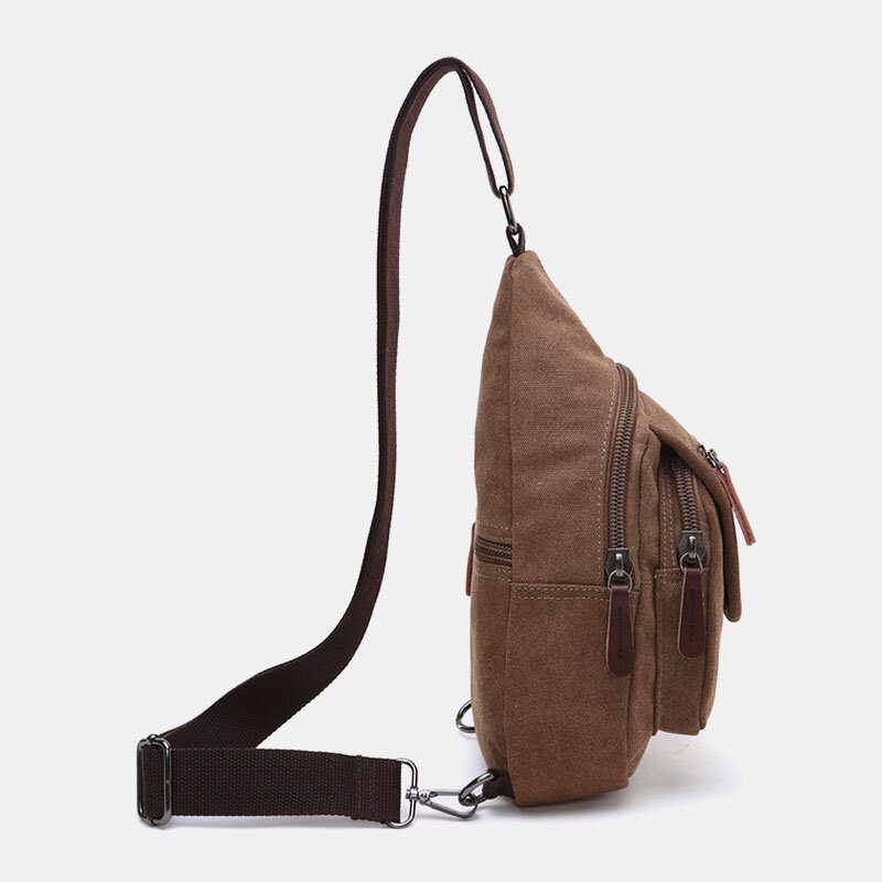 Menn Retro Canvas Brystveske Med Høy Kapasitet Fritidsklær Motstandsdyktig Vanntett Crossbody Vesker Skulderveske