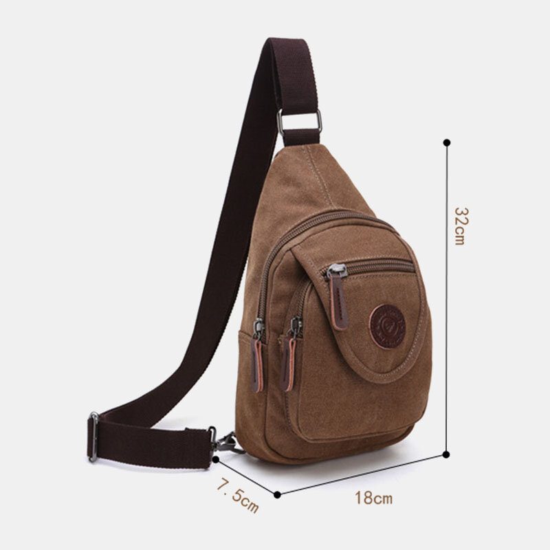 Menn Retro Canvas Brystveske Med Høy Kapasitet Fritidsklær Motstandsdyktig Vanntett Crossbody Vesker Skulderveske