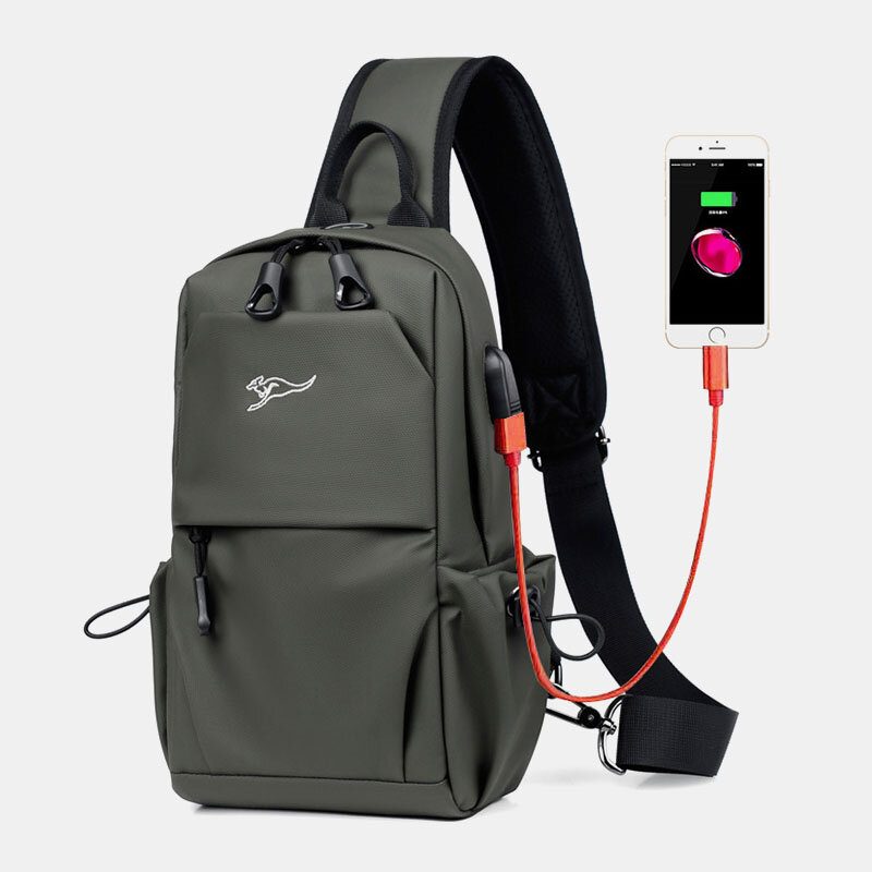 Menn Vanntett Slitebestandig Usb Lade Brystveske Multi-lomme Anti-tyveri Crossbody Skulderveske