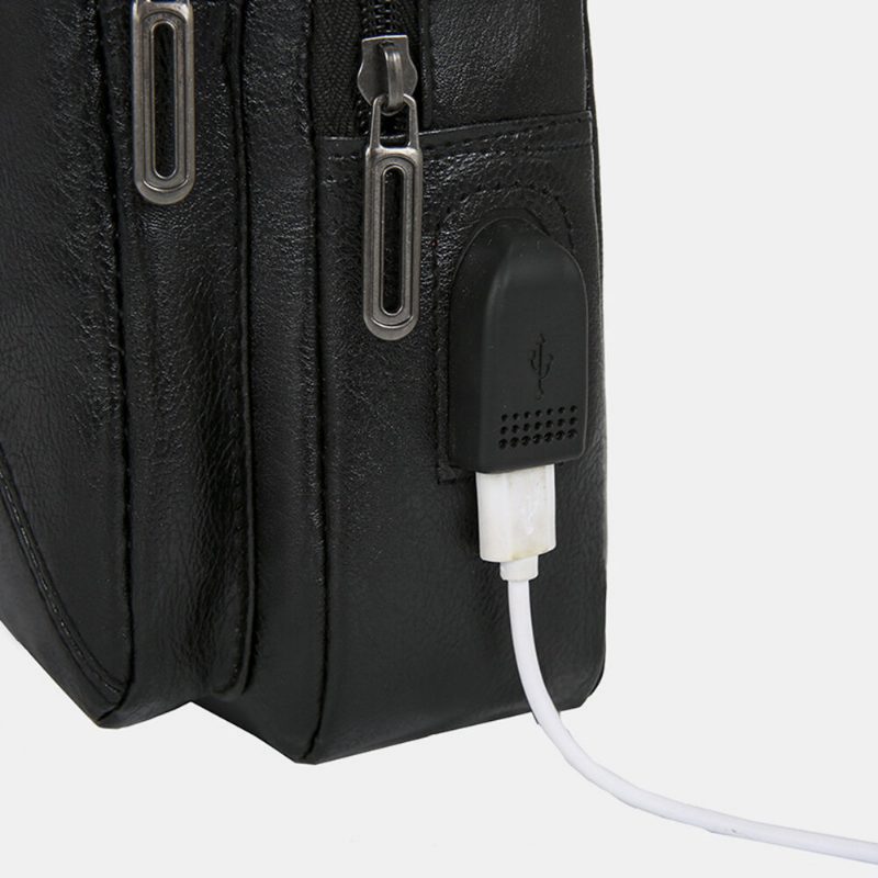 Menn Vintage Usb Ladedesign Multi-lomme Brystveske Med Stor Kapasitet Slitebestandig Crossbody Skulderveske