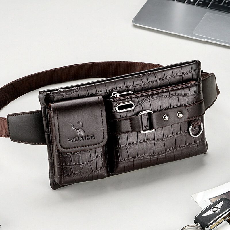 Pu Leather Multi-lomme Slitasjebestandig Brystveske Midjeveske Hodetelefon Hulldesign 6.5 Tommers Telefonveske Crossbody-vesker