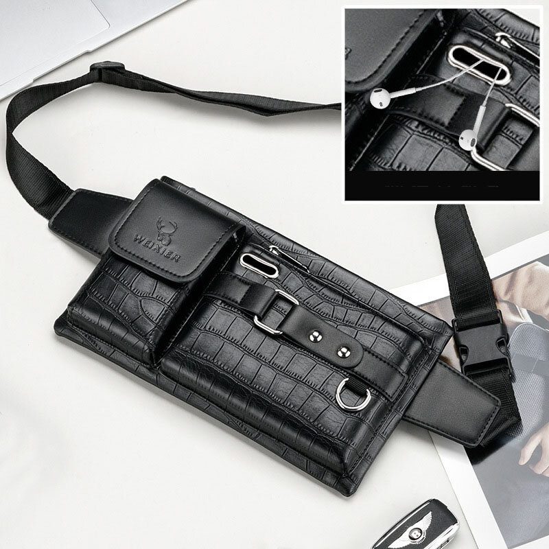 Pu Leather Multi-lomme Slitasjebestandig Brystveske Midjeveske Hodetelefon Hulldesign 6.5 Tommers Telefonveske Crossbody-vesker