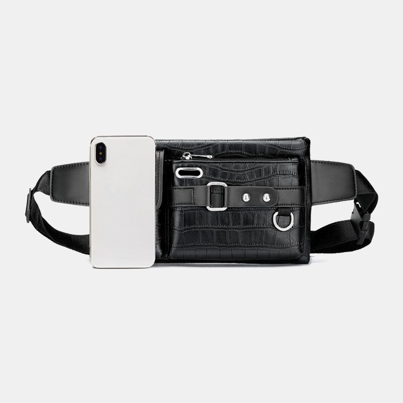 Pu Leather Multi-lomme Slitasjebestandig Brystveske Midjeveske Hodetelefon Hulldesign 6.5 Tommers Telefonveske Crossbody-vesker