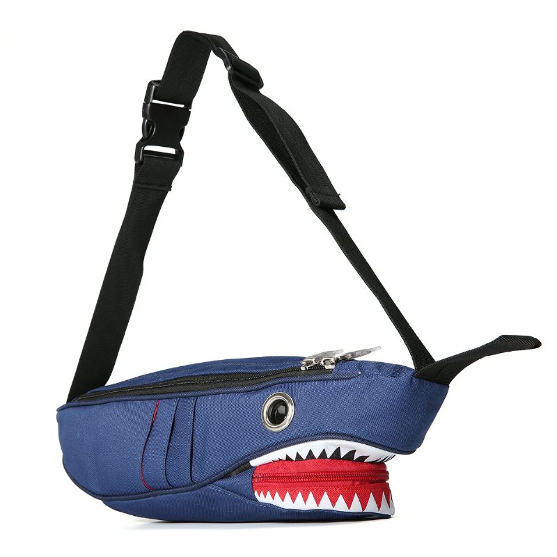 Unisex Canvas Shark Shape Multi-lomme Brystveske Cartoon Casual Supermyk Stor Kapasitet Multifunksjon Messenger Crossbody Vesker Skulderveske