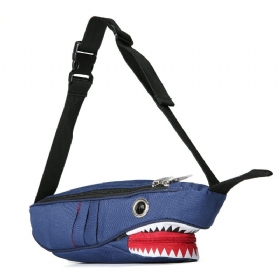 Unisex Canvas Shark Shape Multi-lomme Brystveske Cartoon Casual Supermyk Stor Kapasitet Multifunksjon Messenger Crossbody Vesker Skulderveske