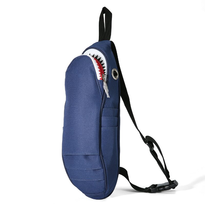 Unisex Canvas Shark Shape Multi-lomme Brystveske Cartoon Casual Supermyk Stor Kapasitet Multifunksjon Messenger Crossbody Vesker Skulderveske