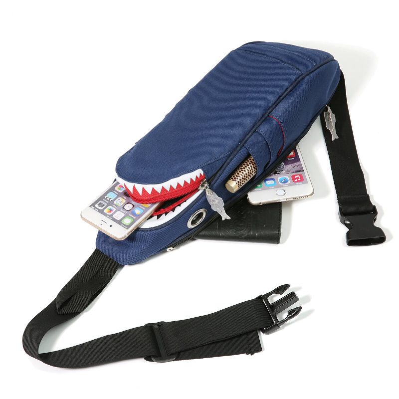 Unisex Canvas Shark Shape Multi-lomme Brystveske Cartoon Casual Supermyk Stor Kapasitet Multifunksjon Messenger Crossbody Vesker Skulderveske