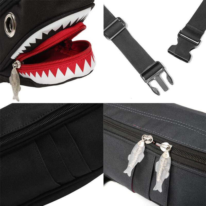 Unisex Canvas Shark Shape Multi-lomme Brystveske Cartoon Casual Supermyk Stor Kapasitet Multifunksjon Messenger Crossbody Vesker Skulderveske