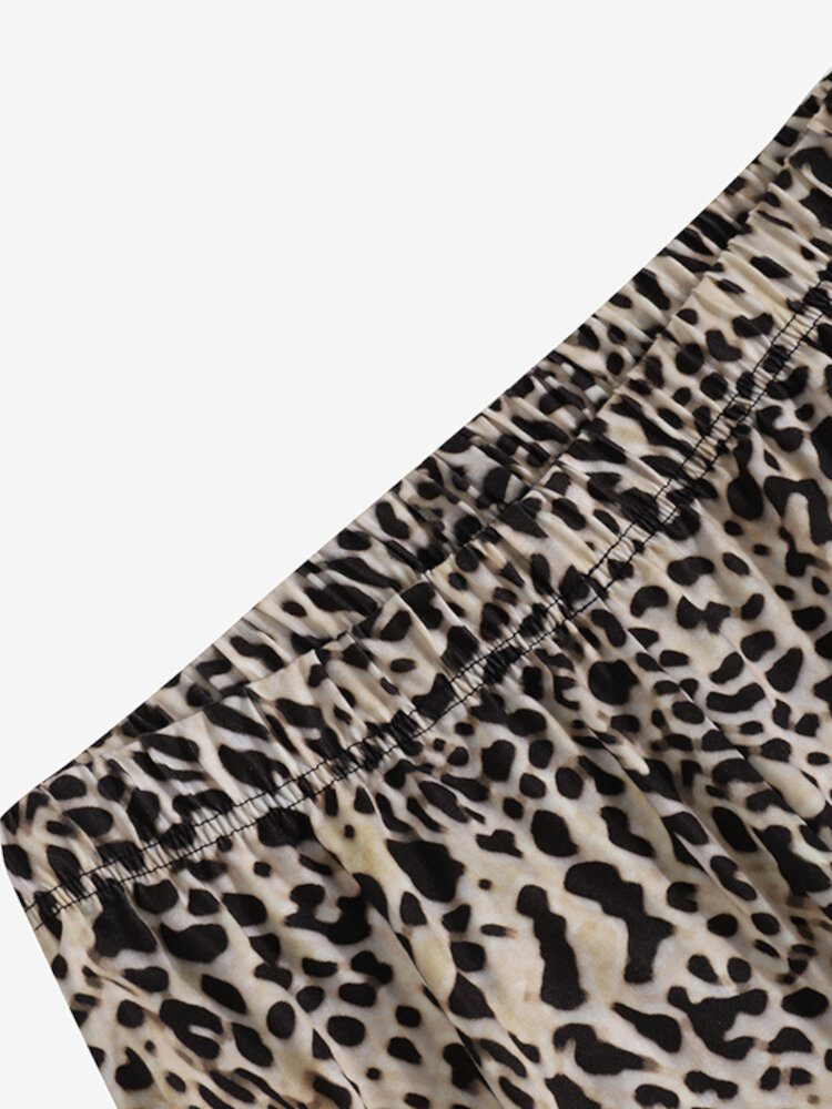 Leopard Plissert Elastisk Midje Casual Bukser For Dame