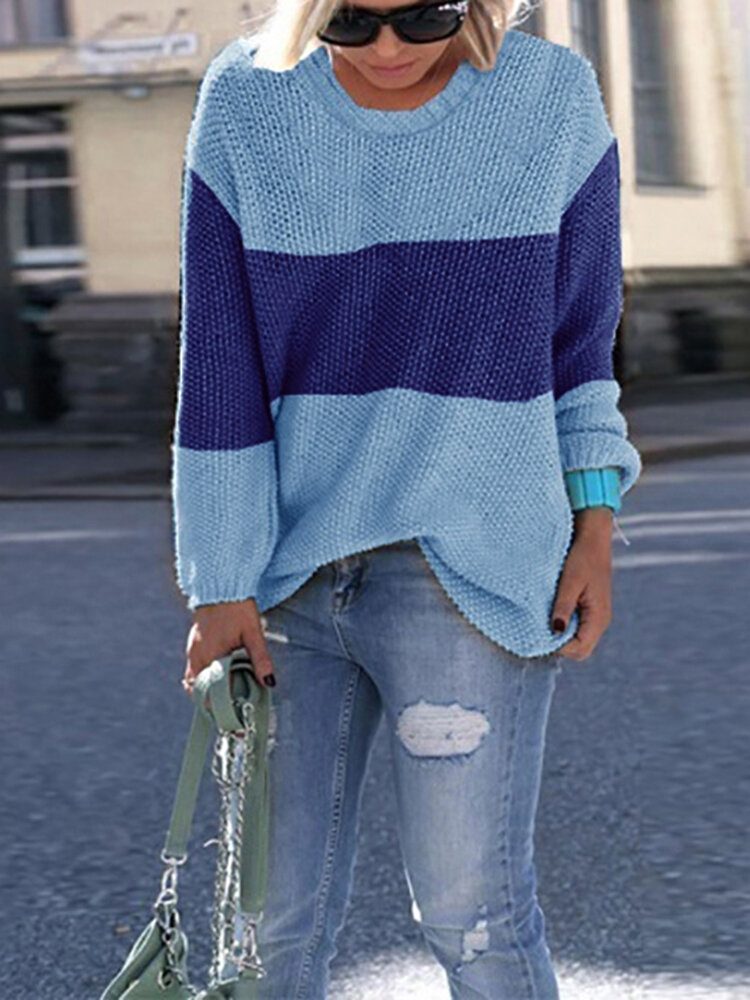 Dame Casual Crew Neck Patchwork Langermede Gensere