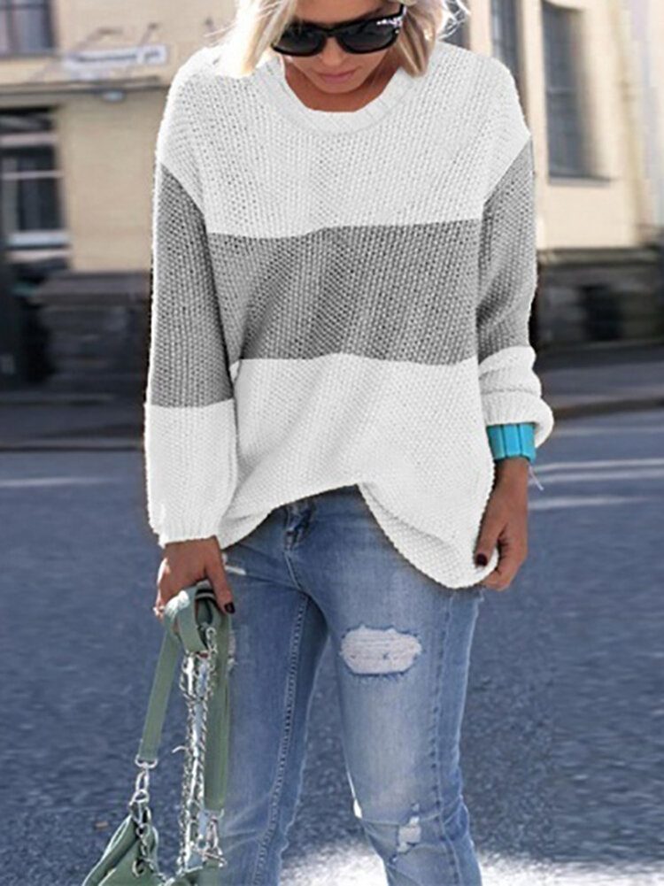 Dame Casual Crew Neck Patchwork Langermede Gensere