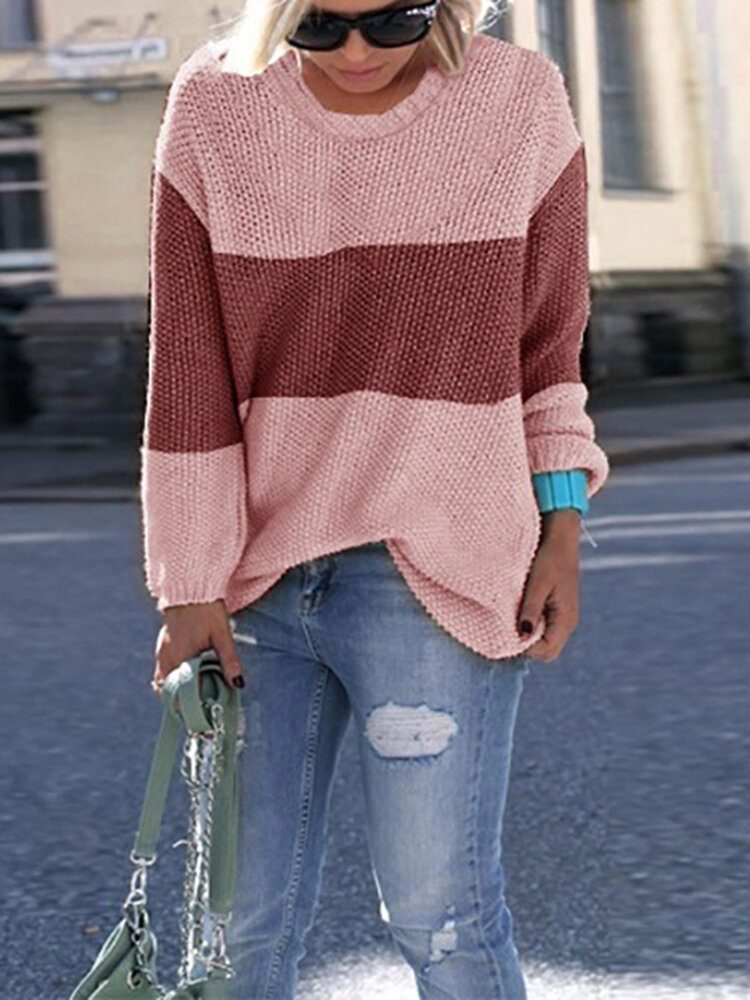 Dame Casual Crew Neck Patchwork Langermede Gensere