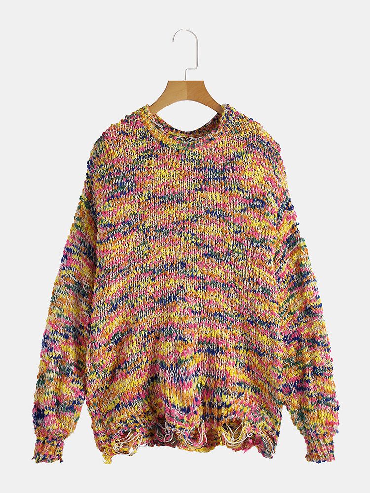 Dame Løs Camouflage Pullover Rundhals Gensere