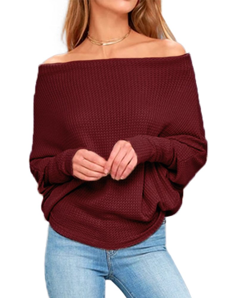 Dame Off Shoulder Knit Gensere Genser Løse Pullover Topper