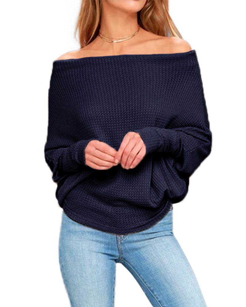 Dame Off Shoulder Knit Gensere Genser Løse Pullover Topper