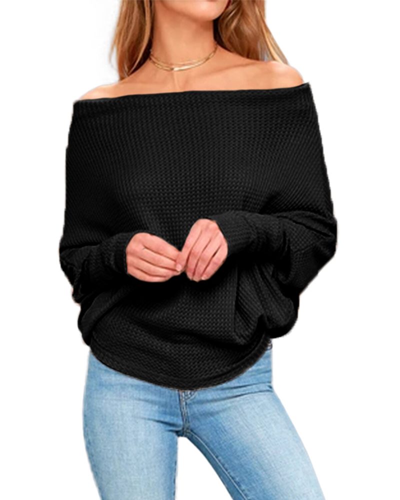 Dame Off Shoulder Knit Gensere Genser Løse Pullover Topper