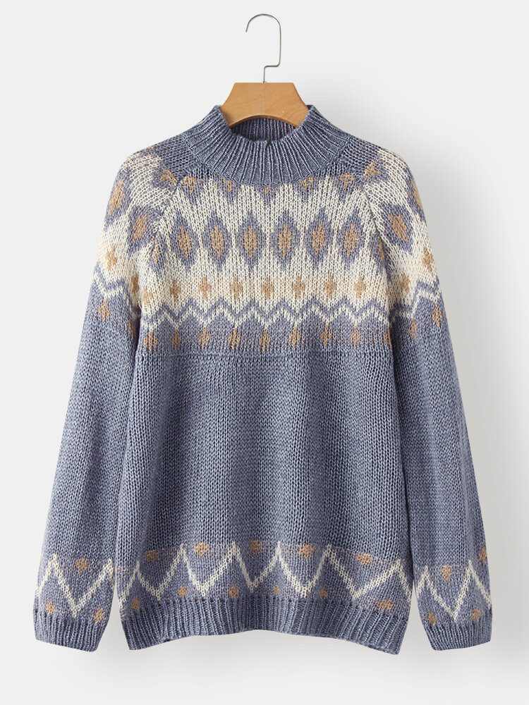 Dame Vintage Mønster Strikket Raglan Sleeve Casual Pullover Gensere