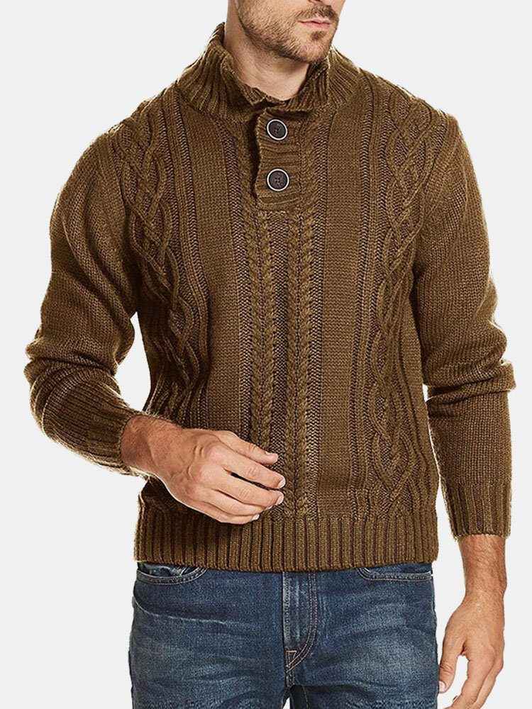 Herre Kabelstrikket Jakkeslagsknapp Solid Pullover Uformelle Gensere