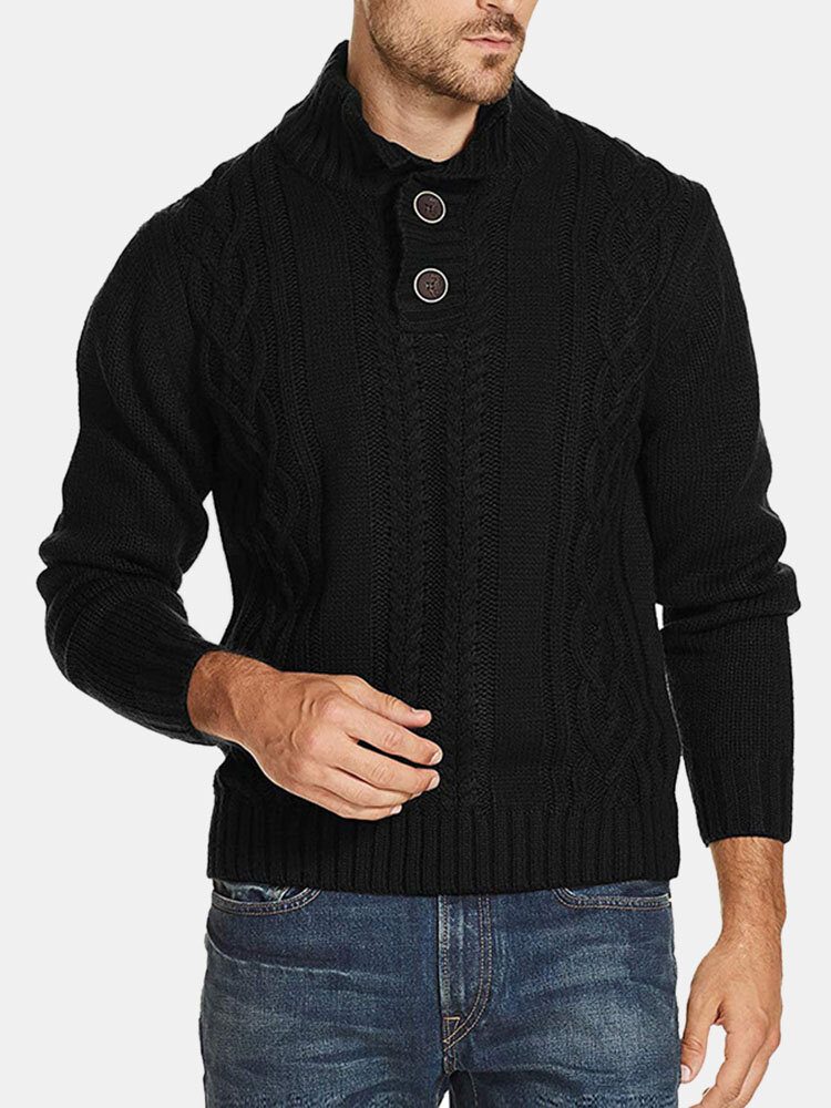 Herre Kabelstrikket Jakkeslagsknapp Solid Pullover Uformelle Gensere