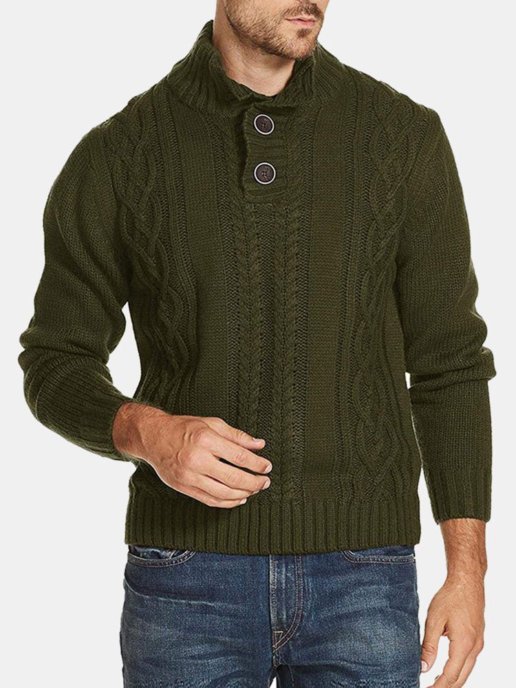 Herre Kabelstrikket Jakkeslagsknapp Solid Pullover Uformelle Gensere