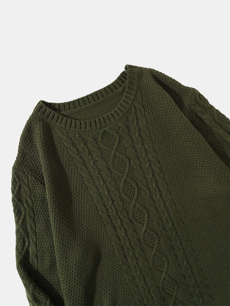 Herre Solid Cable Strikke Rundhals Casual Pullover Gensere