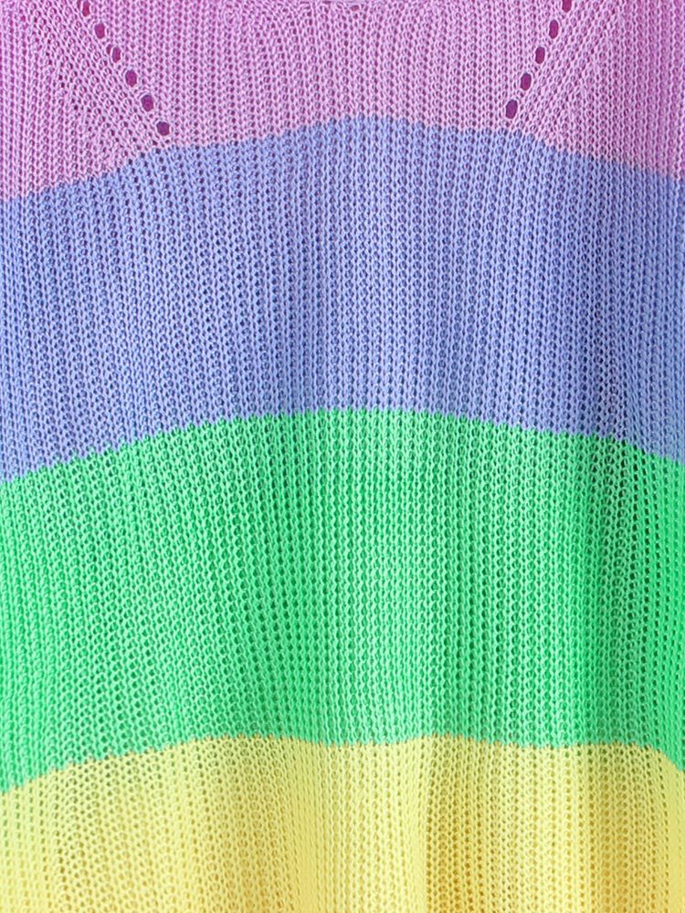 Langermet V-hals Rainbow Stripe Color Block Gensere