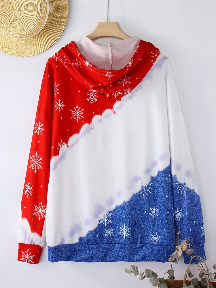 Christmas Dame Colorblock Cute Snowman Print Hettegensere Med Kengurulomme